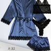 Women's Plus Sexy Lounge Set - Plus Size Satin Contrast Eyelash Lace Belted Nightgown & Camisole & Panty & Shorts With Free Eye Mask - For Women - Perfect for Lounging & Sleepwear - Ideal Gift for Her