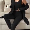New Women's Fashion Suit Round Neck Short Vest Top Knitted Ribbed Slimming Trousers Round Neck Long Sleeve Solid Color Knitted Mid-Long Cloak Cardigan Casual Home Three-Piece Set Versatile Outerwear Fashion Three-Piece Set