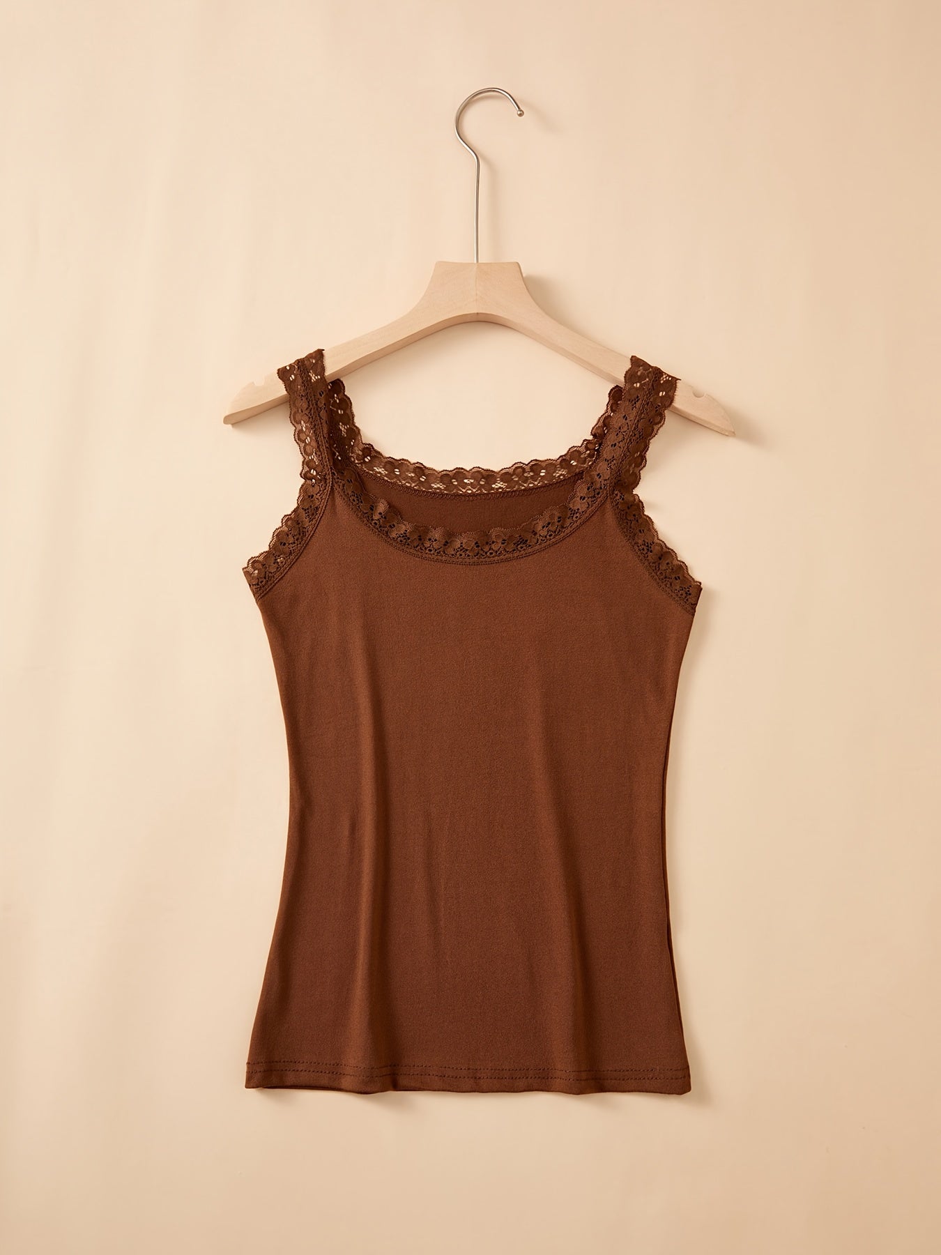 6pcs Autumn & Winter Thin Sleeveless Solid Lace Trim Vest, Versatile Crew Neck Vest Top, Women's Lingerie