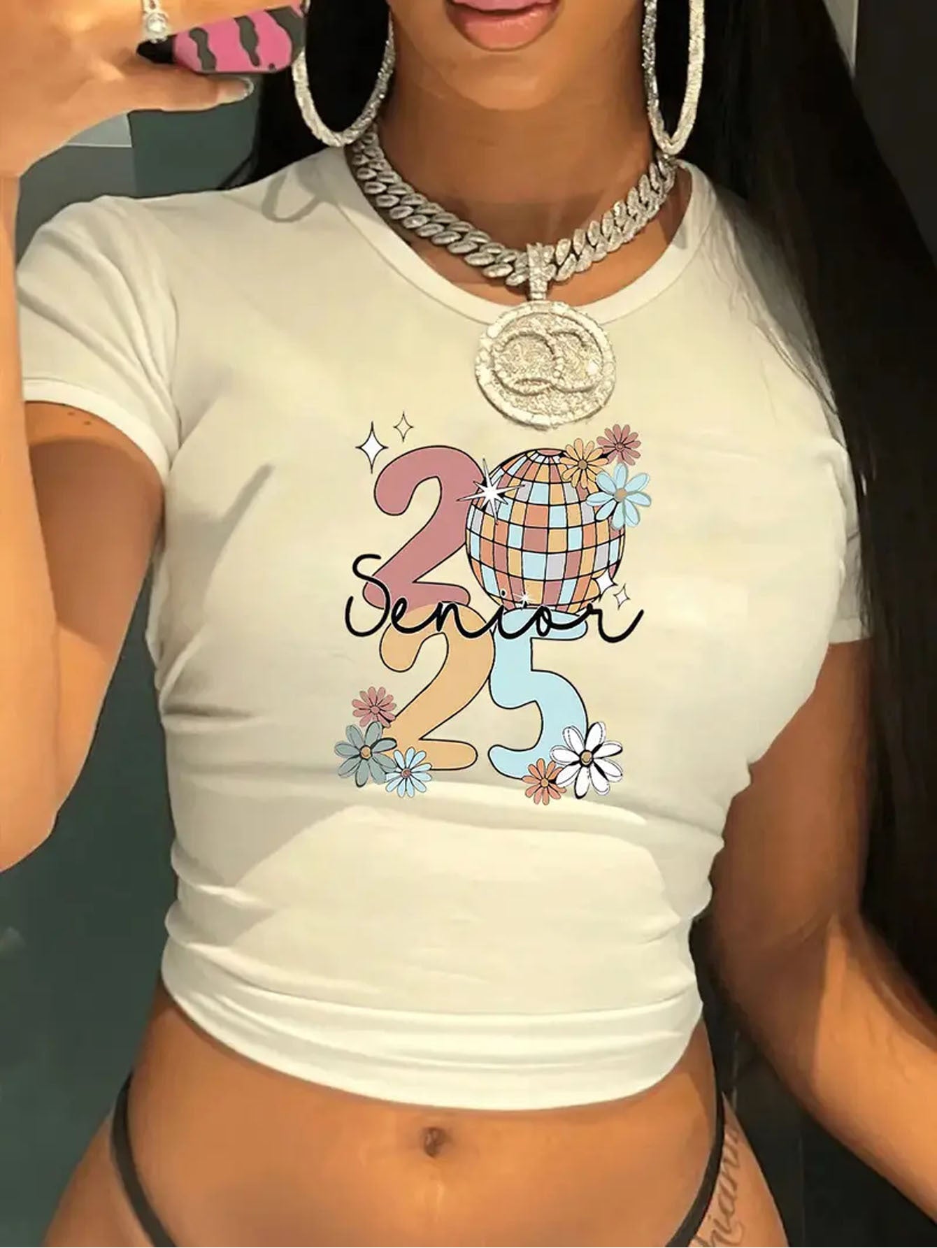 Graphic Printed Cropped T-Shirt, Y2K Spring And Summer Short-Sleeved Crop Top, Women'S