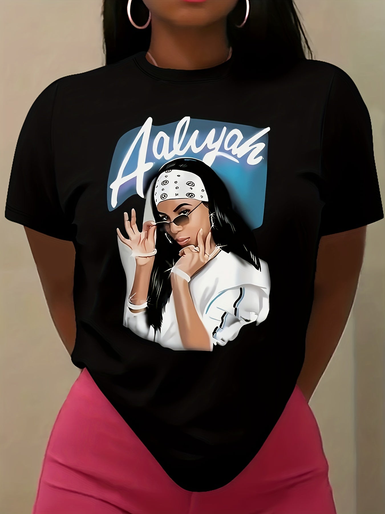 Portrait Print T-shirt, Casual Short Sleeve Crew Neck Top Stylish All season Women's Clothing