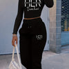 Long Sleeve Letter Print Crop Top and Sweatpants Set - 1set Women's Casual Polyester Athletic Leisure Wear - Round Neck, Drawstring Waist with Pockets, All Seasons