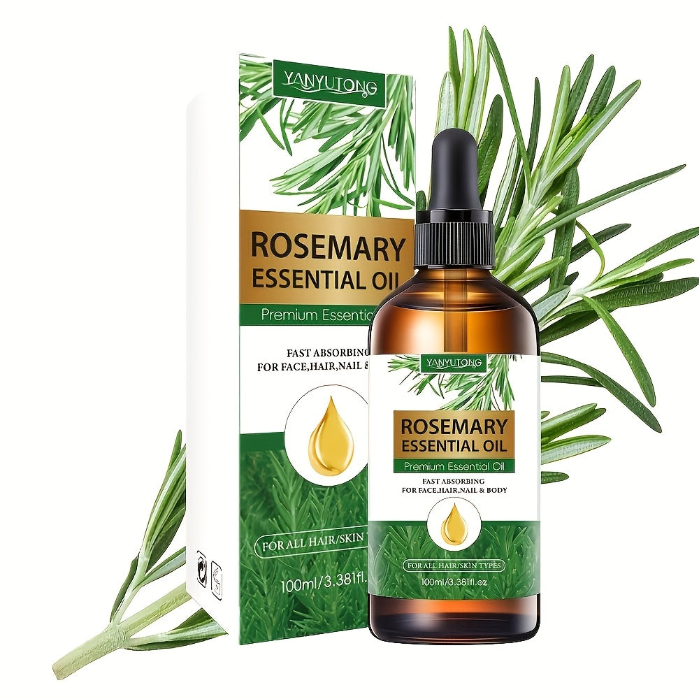 1pc 3.38oz Rosemary Essential Oil + 1.01oz Rosemary Essential Oil - Plant Extracts, Suitable for All Light Beige Types Moisturizing, Heat Protection, No Rinse, Moisturize Hair, Improve Dry and Irritable Scalp, DIY, Diffuser,,
