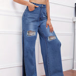 European And American Cross-border Women's Fashion Personality High Slit Jeans Trousers