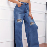 European And American Cross-border Women's Fashion Personality High Slit Jeans Trousers
