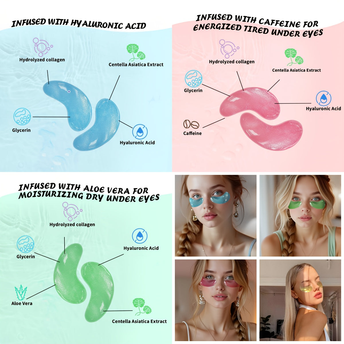 Caffeine, Hyaluronic Acid, Aloe Vera Skincare Eye Mask (25Pairs/box), with Collagen for Long-lasting Moisturizing And Nourishing The Light Beige, Suitable for All Light Beige Type, Visibly Minimize Wrinkles And Fine Lines, Br