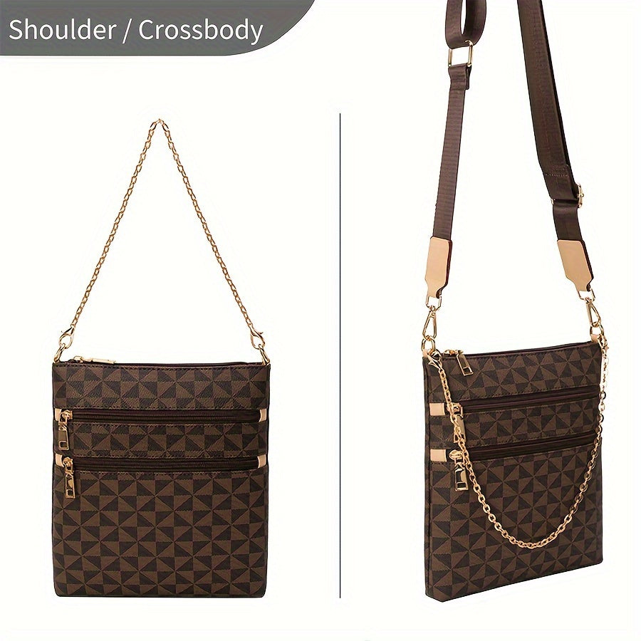 A Vintage-Style Crossbody Bag, Small Square Bag Made of, Multi-Pocket Shoulder Bag, Cambridge Messenger Bag.