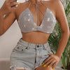 A Sexy Accessory with Shiny Rhinestones, Tassels, And A Heart-Shaped Pendant. Handmade Bikini Body Chain, Golden Shiny Rhinestone Sexy V-Neck Chain, Neck-Hanging Halter Top for Nightclub Performances, Sexy Waist Chain, Versat