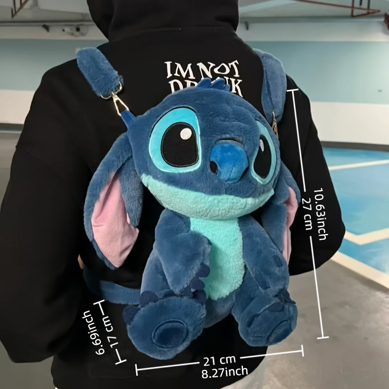 1pc Stitch Plush Backpack - Blue & Pink Dual-Strap Shoulder Bag, Soft Polyester Travel & Commuting Accessory for Women & Men, Zipper Closure, Random Style, Backpack