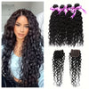 4 Bundles Water Wave Human Hair with 4x4 Lace Closure - 100% Virgin Remy Hair, Unprocessed Curly Wet and Wavy Weave for Natural Look, Includes Frontal Closure, Perfect for All Ethnicities