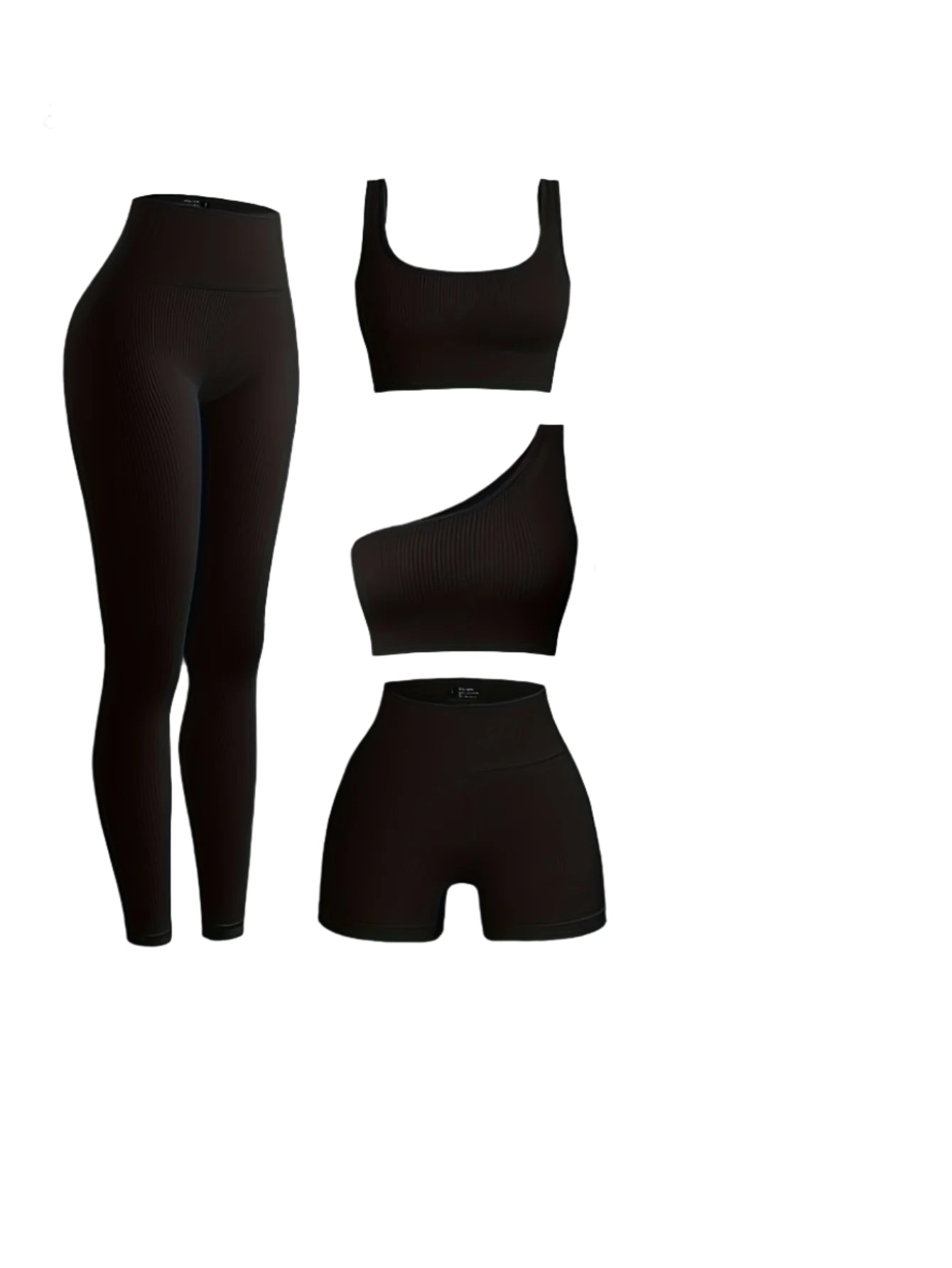 4-Piece Women's Rib-Knit Sports Yoga Set – Seamless High-Stretch Activewear for All Seasons