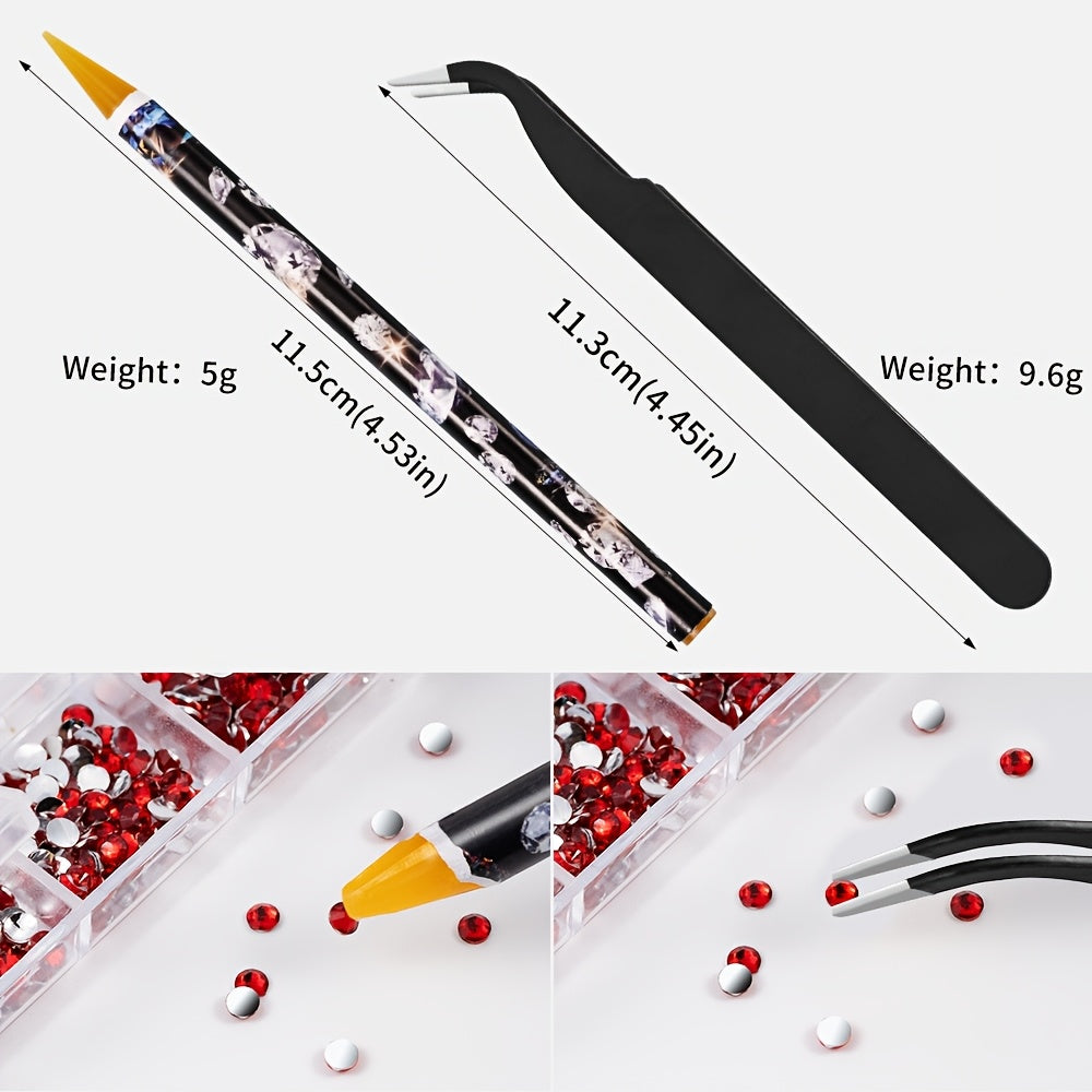 Multi-Size Flatback AB Nail Art Rhinestones Kit – Crystal Pearls & Gemstones for DIY Nails, Shoes, Clothes, Makeup & Bags – Includes Tweezer & Pen (SS4–SS16)