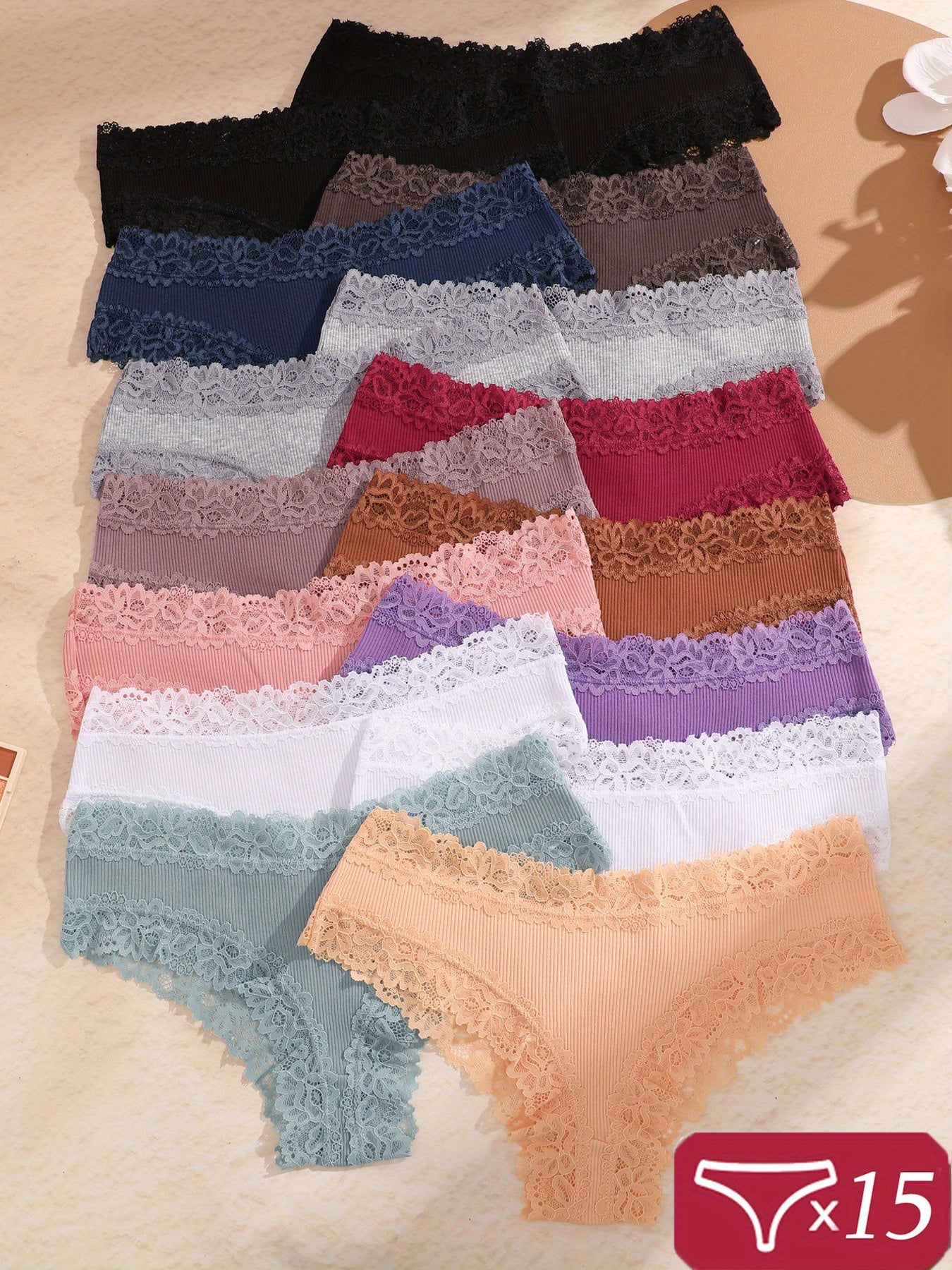 15pcs Lace Women Panties Christmas Gift Underwear Women Briefs Comfortable Female Underpants Solid Color Pantys Lingerie S-XL
