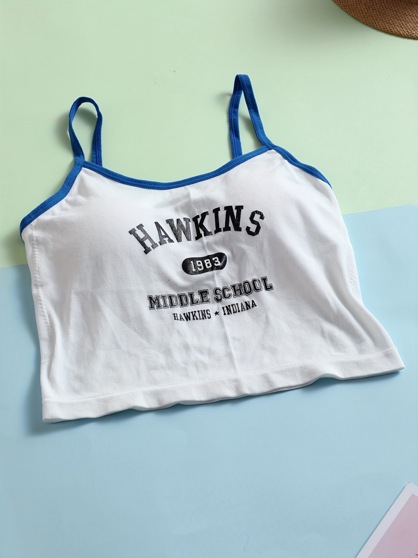 Girls Fashion Sports Cropped Cami Top With Padding, Suitable For 11-15 Years Old
