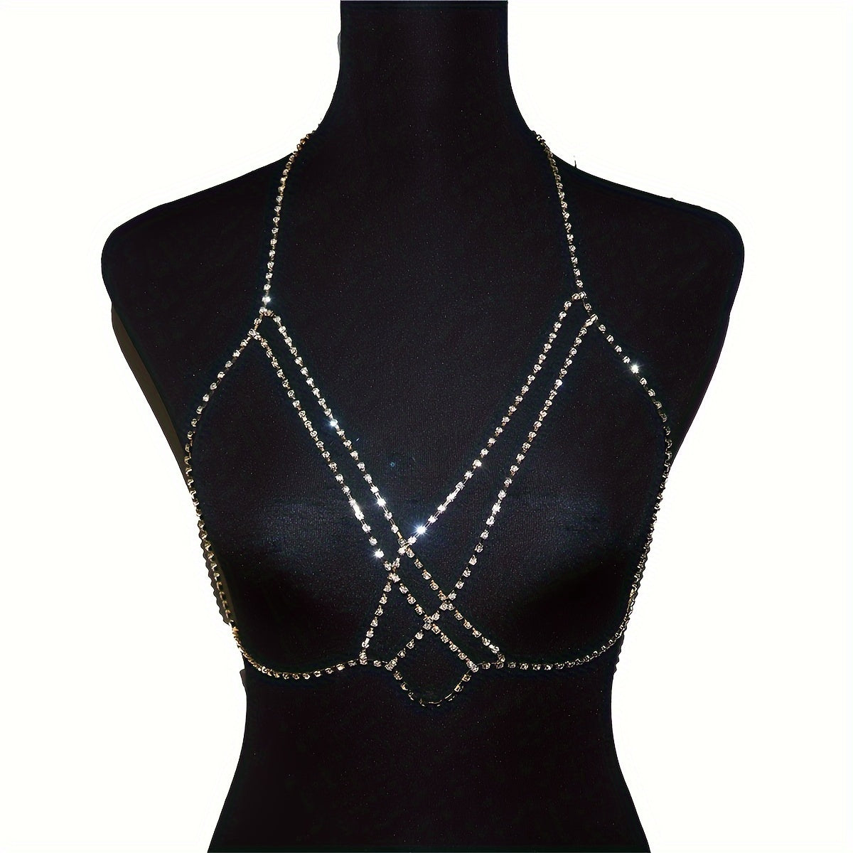 Women's Boho-Chic Crystal Body Chain - Cross Chest Design, Artificial Crystal, Perfect for Valentine's Day & Vacation | Glamorous & Sexy | Party-Ready Accessory