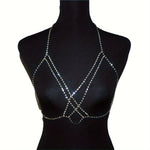 Women's Boho-Chic Crystal Body Chain - Cross Chest Design, Artificial Crystal, Perfect for Valentine's Day & Vacation | Glamorous & Sexy | Party-Ready Accessory