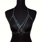 Women's Boho-Chic Crystal Body Chain - Cross Chest Design, Artificial Crystal, Perfect for Valentine's Day & Vacation | Glamorous & Sexy | Party-Ready Accessory