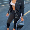 Women's Letter Pattern Striped Two-piece Set, Zip Up Long Sleeve Tops & Elastic Waist Pants Outfits - Casual Style - For Women - Perfect for Daily Wear, Parties & Going Out