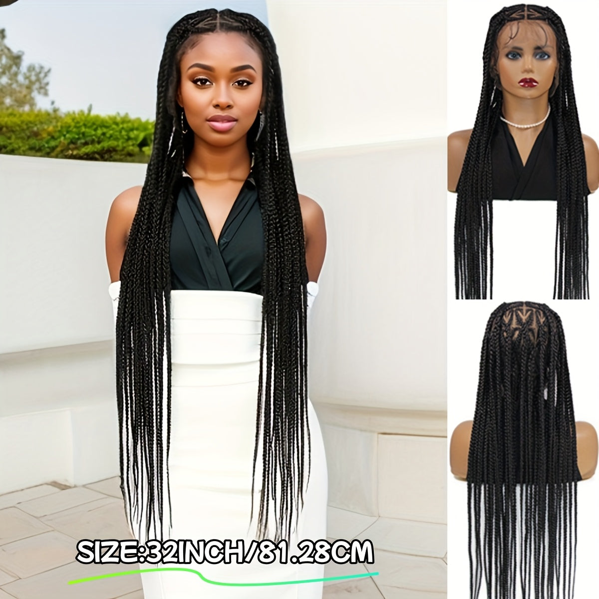 Heat Resistant Full Lace Grooved Heart Knotless Cornrow Braid Wig - 200% Density Straight Synthetic Hair for, Sporty Style & All Ethnicities, Protective Hairstyles | Highquality Synthetic