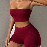 Women's Fashion Plaid Tube Top and Shorts Set, Simple Valentine's Day Gift