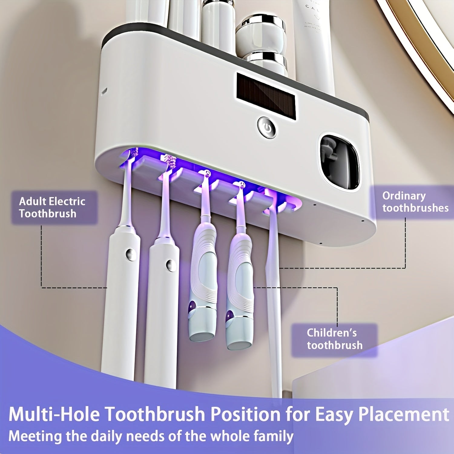 Smart Toothbrush Sanitizer with Automatic Toothpaste Dispenser – Wall-Mounted, 5-Slot Storage, Durable Plastic, USB Rechargeable Battery, Modern Bathroom Organizer for Electric Toothbrushes and Accessories, Toothbrush Holde