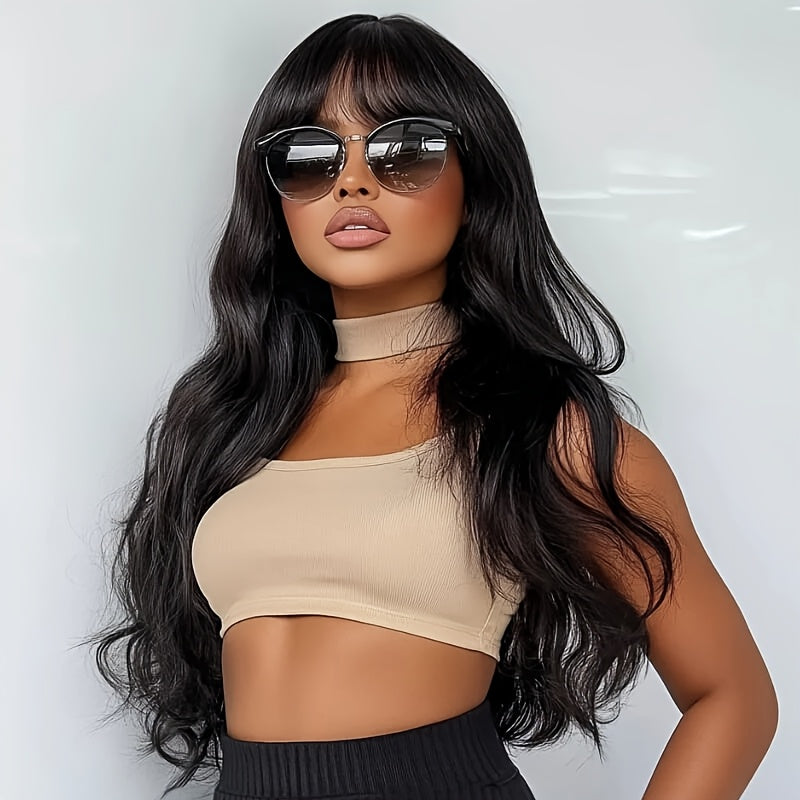 Klaiyi Fluffy Loose Wave 13x4 Lace Frontal Wig With Bangs Pre Cut Pre Bleached Pre Plucked Lace Front Human Hair Wig Ready To Wear Pre Everything Wig