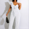 Womens Casual One Piece Jumpsuits V-Neck Sleeveless Ruffle Elegant Romper Wide Leg Pant Sexy Party Clubwear Overalls