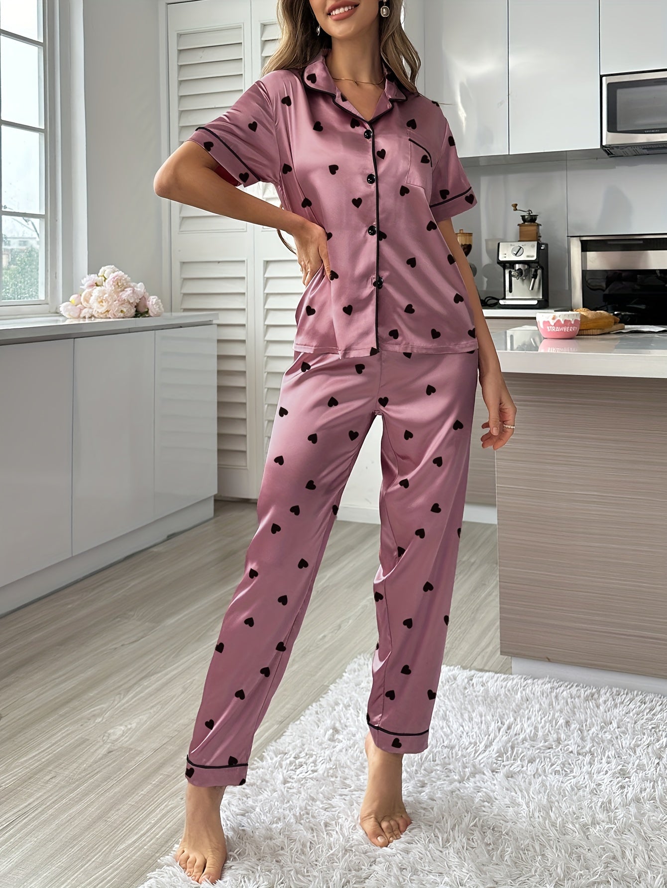 Velvet Love Print Pajama Set