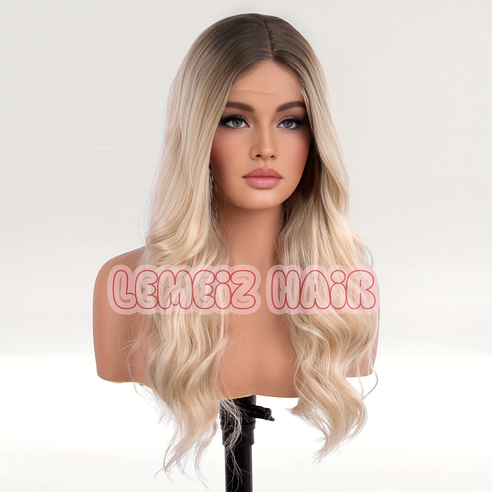 22" Long Light Blonde to Brown Ombre Body Wave Synthetic Lace Front Wig - Effortless Beachy Waves, Secure Fit, 130% Density, 13x4 Lace Area, Low Maintenance for Casual Attire, Versatile Wig Styling | Natural Look Wig | Synthe