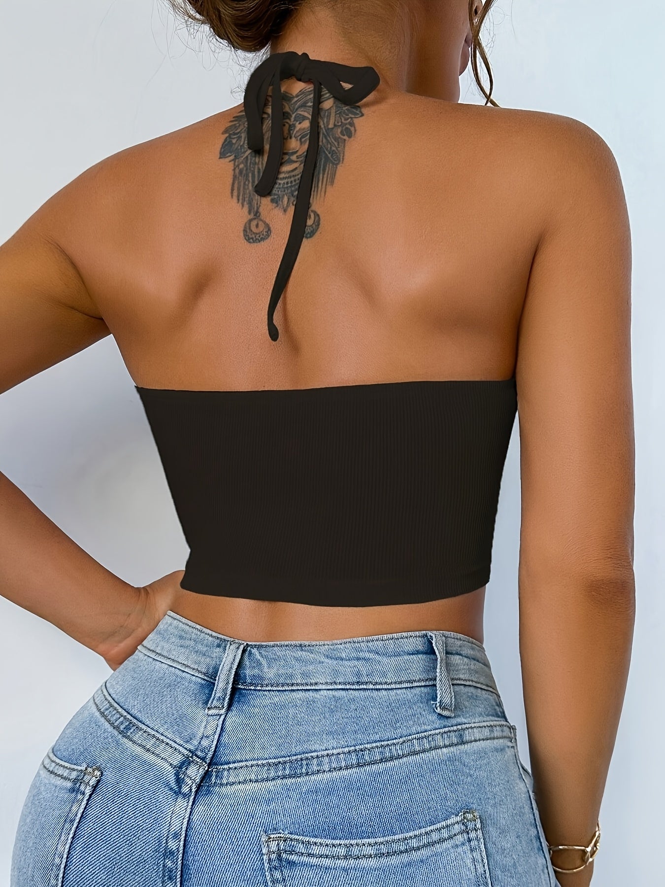Ladies' Solid Color Backless Lace Sexy Tank Top