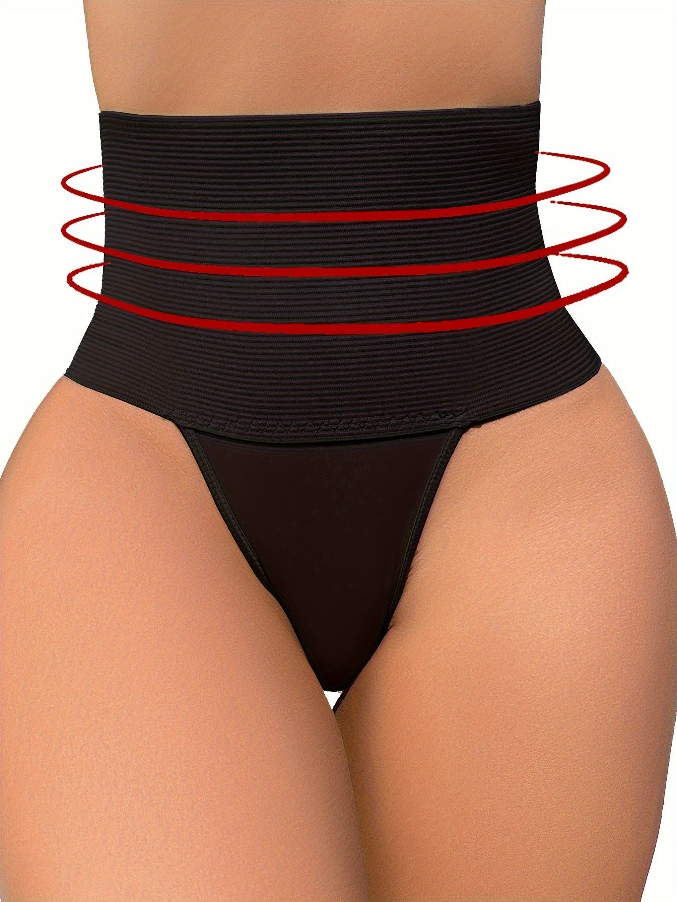 2pcs High-Waist Tummy Control Shapewear Panties, Postpartum Body Shaper Thong, Slimming Butt Lifting Shapewear Underwear, Solid Color Knit Fabric