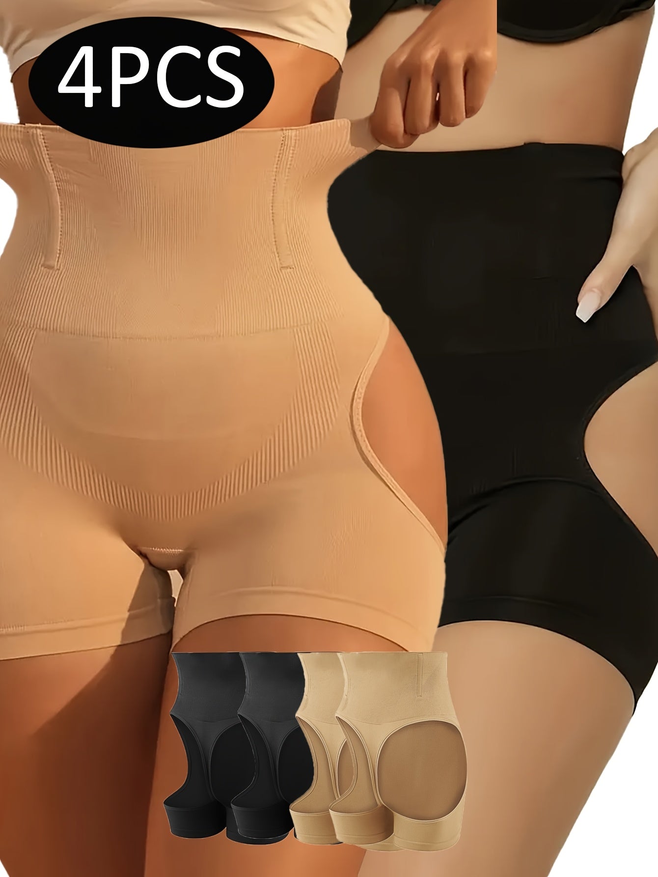 4pcs Black High Waist Shaping Panties, Tummy Control Compression Panties, Women'S Lingerie and Shapewear