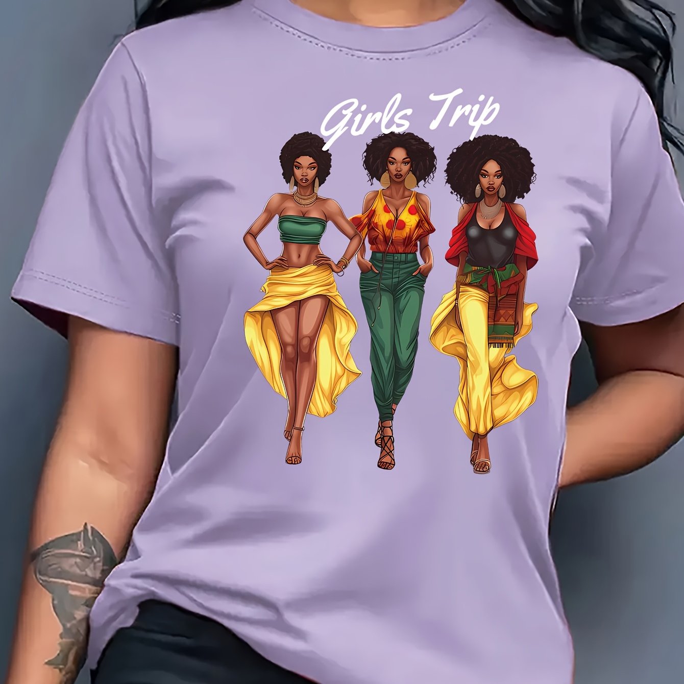 Women'S " Trip" Graphic T-Shirt - Casual Red Crew Neck Short Sleeve Top with Vibrant Floral Design, Perfect for Spring & Summer, Casual Wear|Vibrant Print|Comfortable Fit