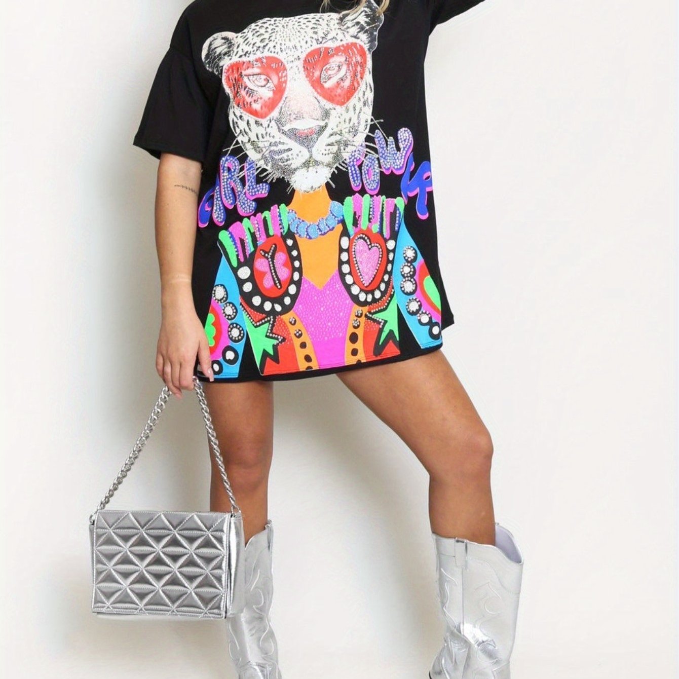 Fun and Funny Gentleman Leopard Print, Y2K Style Women Fashion Round Neck Short Sleeve T-shirt Skirt, Breathable Sweat Lightweight Comfortable Soft Fabric, Casual Sports T-shirt, Chic and Fashionable