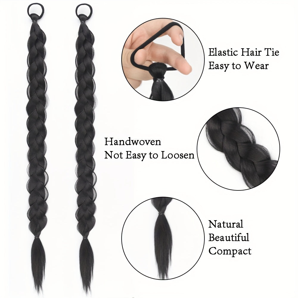Braided Long Ponytail Extensions With Elastic Band Hair Synthetic Fiber 24Inch Blonde Braids Pony Tail Hair Accessories For Party Daily Use Halloween Christmas