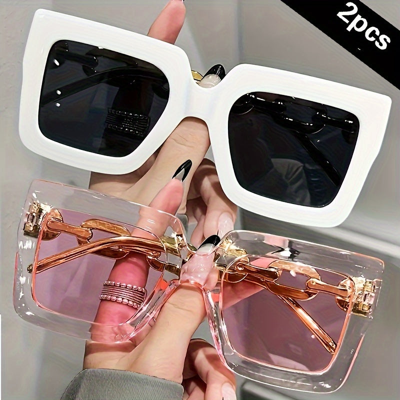 Glasses 2Pairs Luxury Oversized Fashionable Glasses Women, Large Wquare Frame, Fashion Glasses, Suitable Parties And Travels.