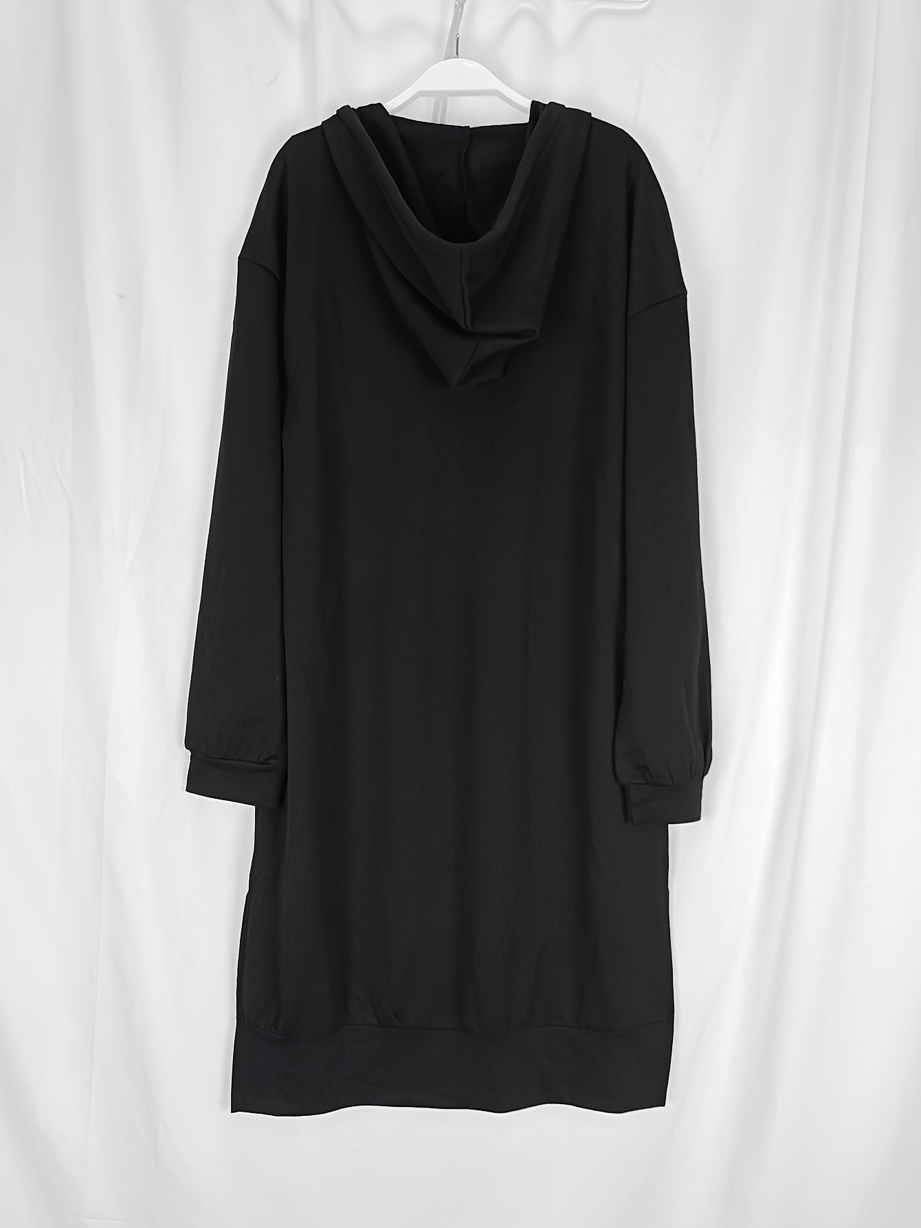 Stylish Long Sleeve Plunge Neck Hooded Dress - Soft Solid Color, Split Hem, Casual Chic, Perfect for Fall & Winter, Womens Clothing