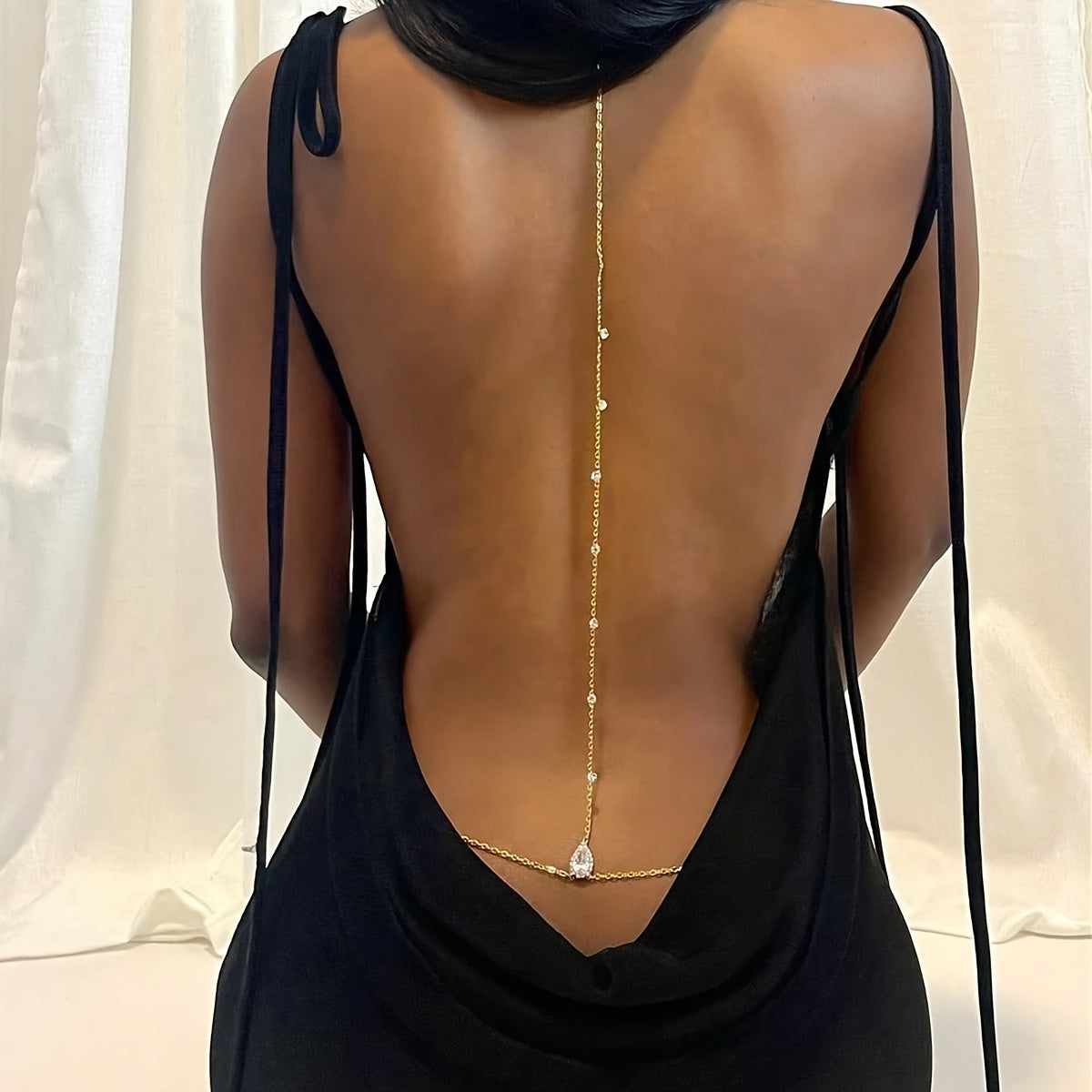 1pc Elegant & Sexy Rhinestone Backless Chain Necklace - Perfect for Beach Parties, Dinners & Evening Gowns, All-Season Daily Occasion Jewelry, Beach Party Jewelry | Elegant Necklace | Rhinestone Chain, Necklace