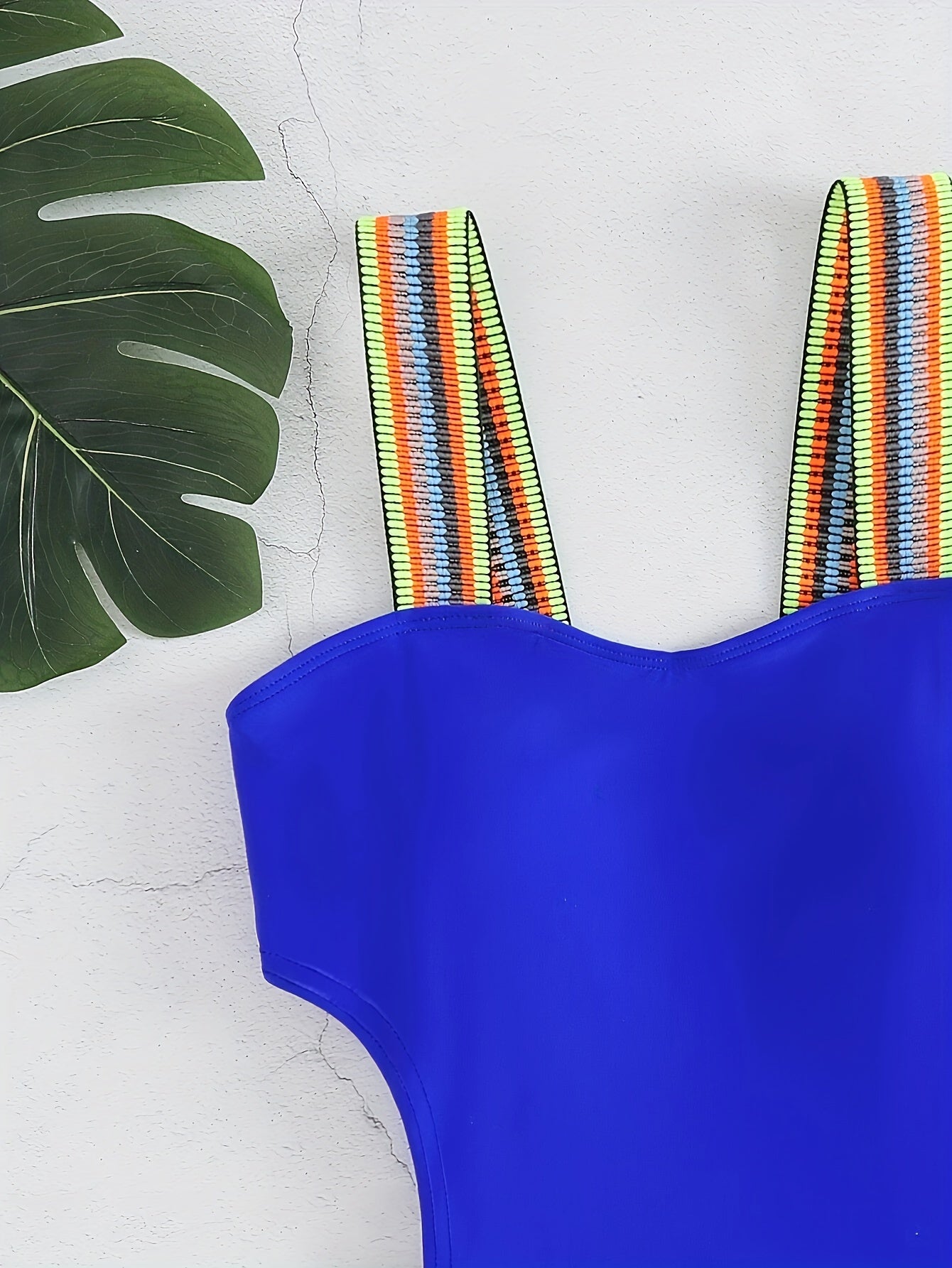 Fashionable Solid Color Swimsuits with Colorful Elastic Bands in Black And Blue, Specially Supplied for Cross-Border Trade.