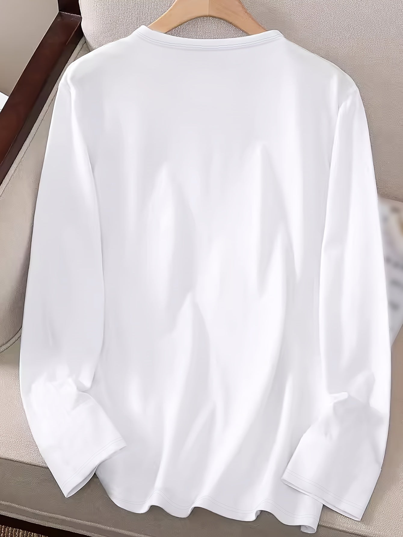 Women'S Long Sleeve Crew Neck T-Shirt with "Mom & Grandma" Letter Print, Casual Polyester Top for All Seasons, Knit Fabric with Medium Stretch, Regular Fit - Applique Detail