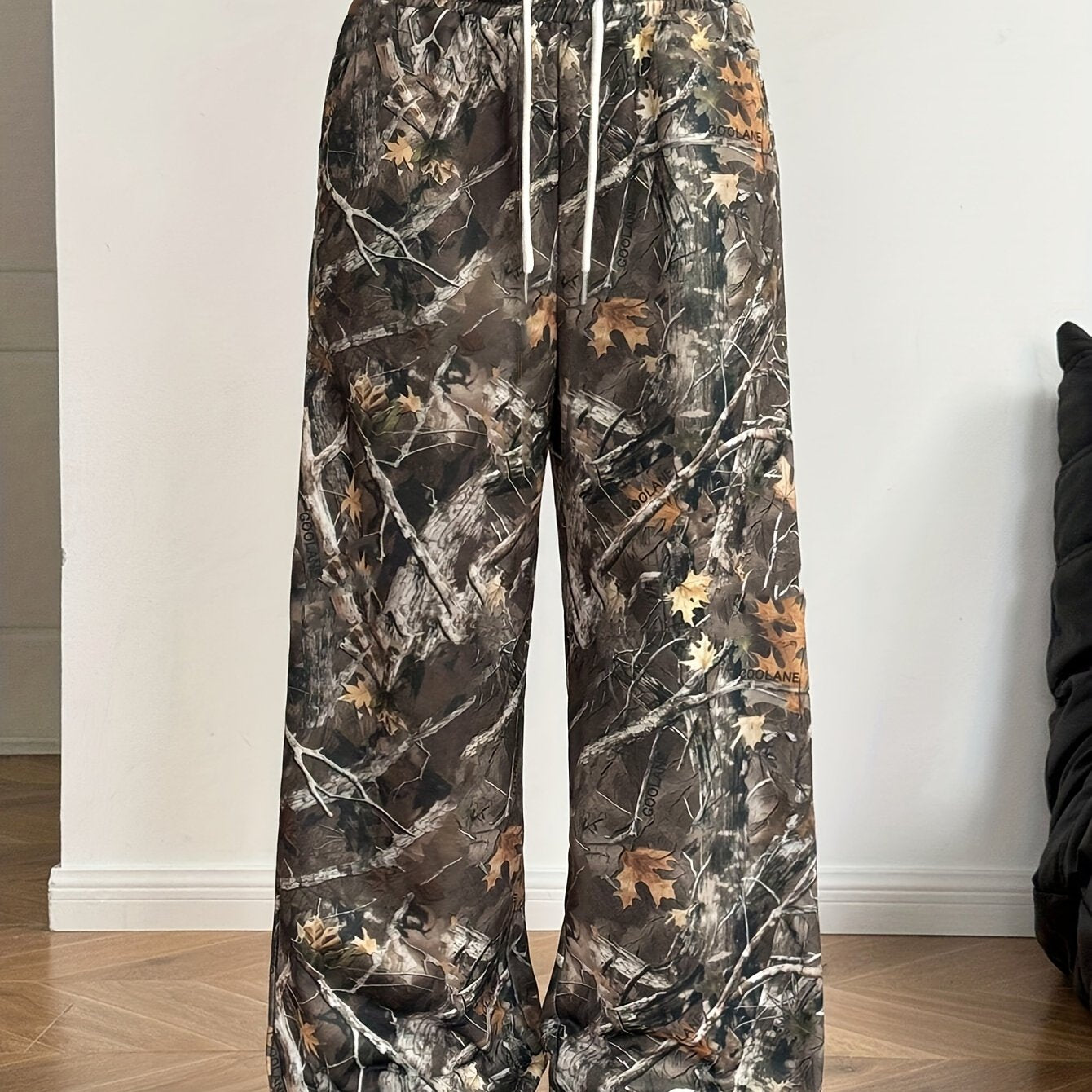Women'S Y2K Style Wide Leg Pants, Polyester Knit with Letter Pattern, Loose Fit, Pocket Detail, Adult Size, Autumn/Winter Fashion, Casual Sweatpants
