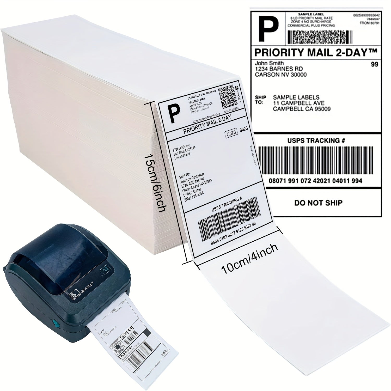 6000 Labels Fanfold 4" X 6" Direct Thermal Labels, with Perforated Line for Thermal Printers - Compatible with Zebra & Rollo Printer (4" X 6" - 6000 Labels)