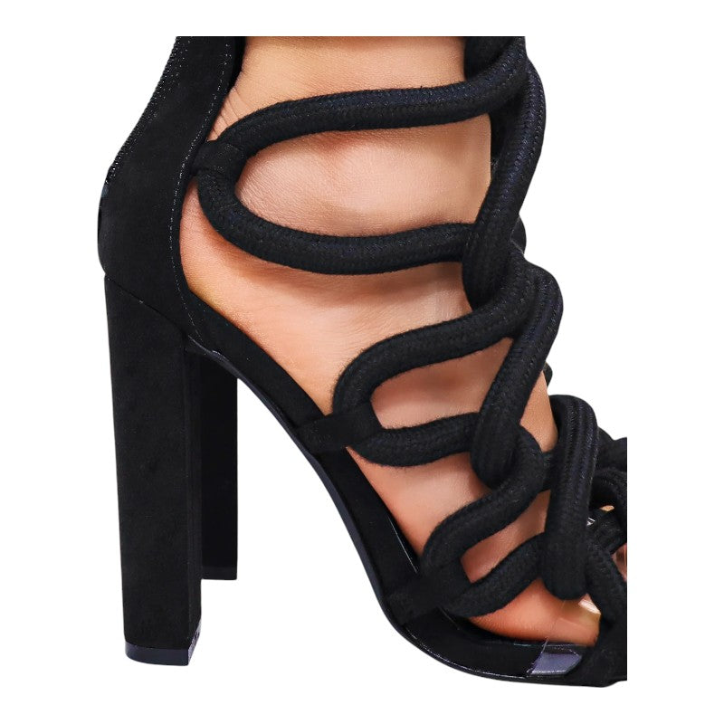 Women Chunky Heel Rope Lace Up High Heel Sandals