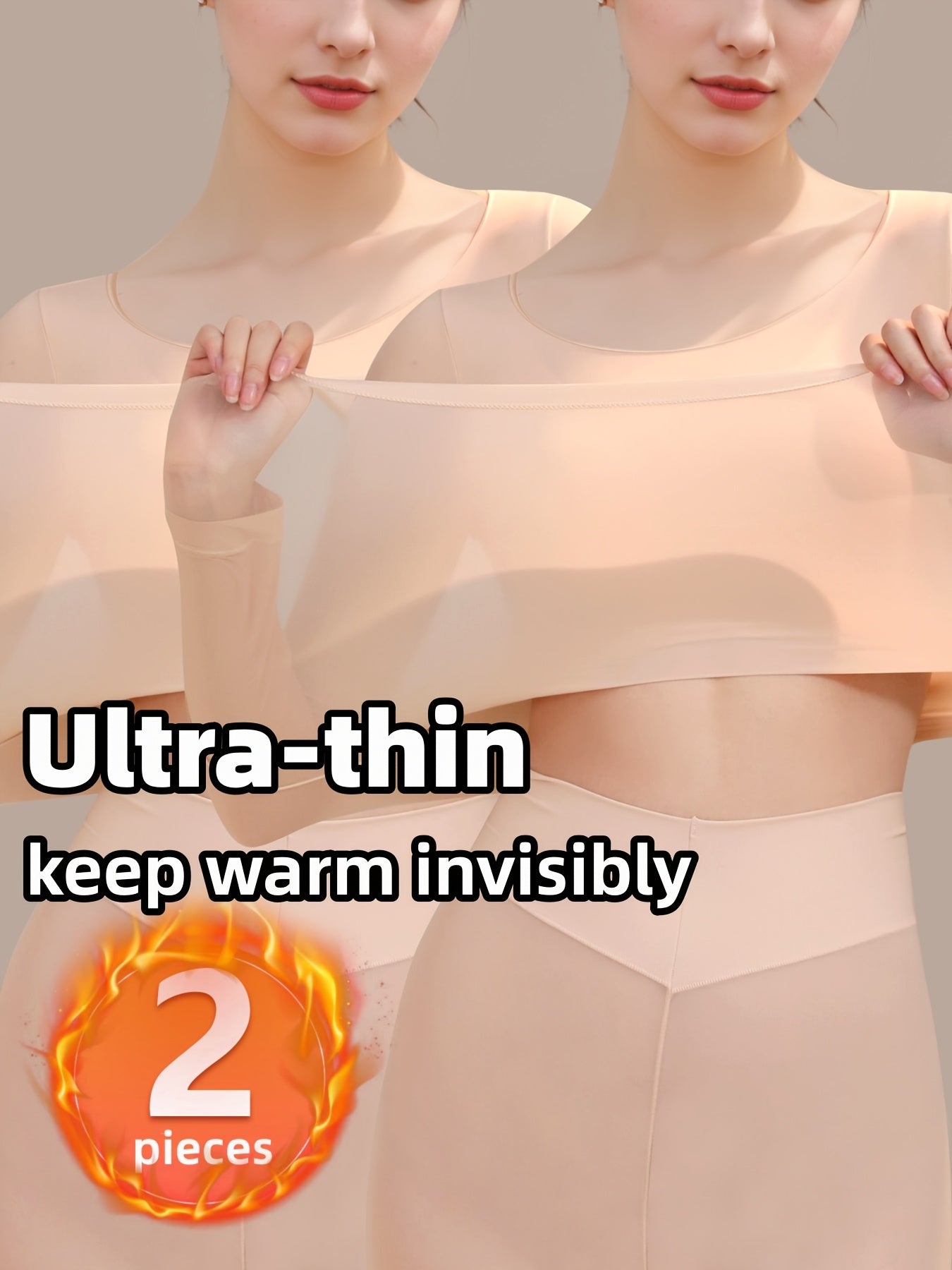 Set of 2 High-Elastic Ultra-Thin Base Layer Tops, Lightweight And Form-Fitting, Warm for Autumn And Winter, Long-Sleeve Women'S Thermal Underwear.