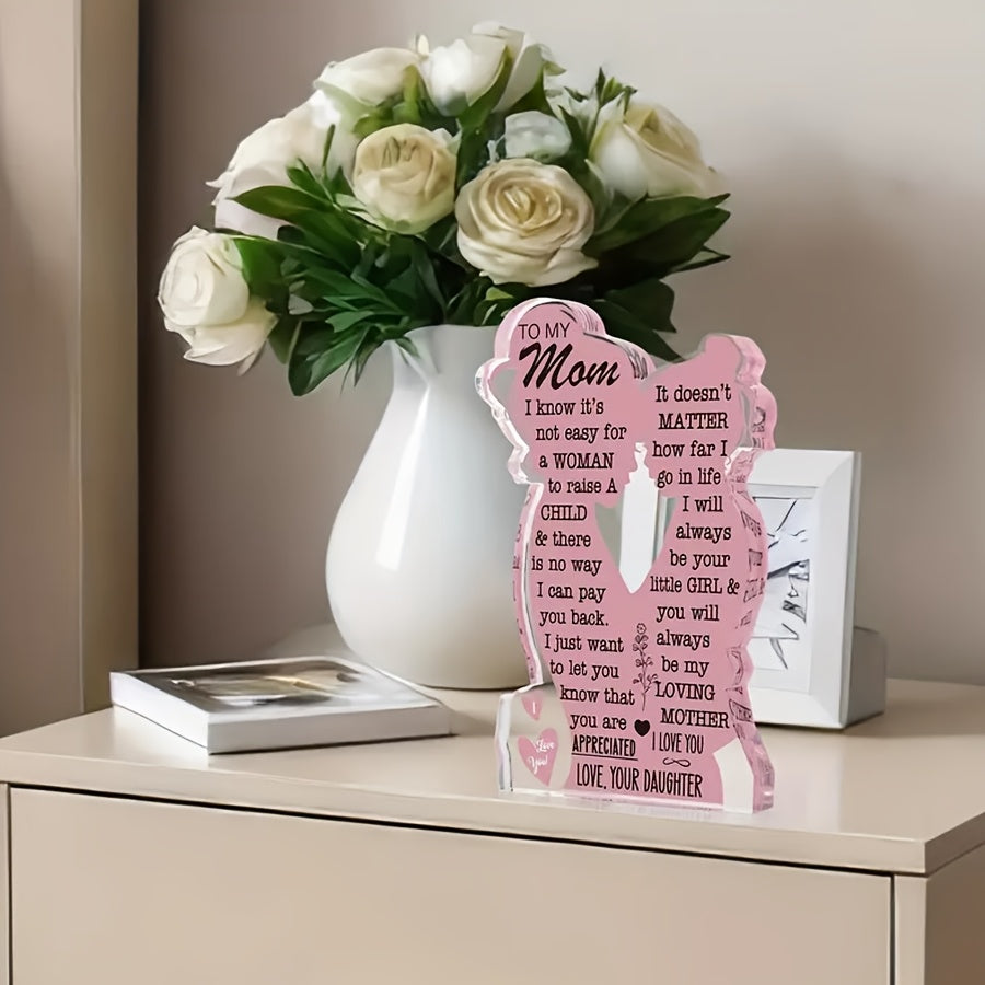 1pc Transparent acrylic Best Mom - I love you Mom Acrylic plaque, perfect Christmas, Thanksgiving and Mother's Day gifts from daughters, birthday gifts for new and single moms, family room decor, room bedside table with souve