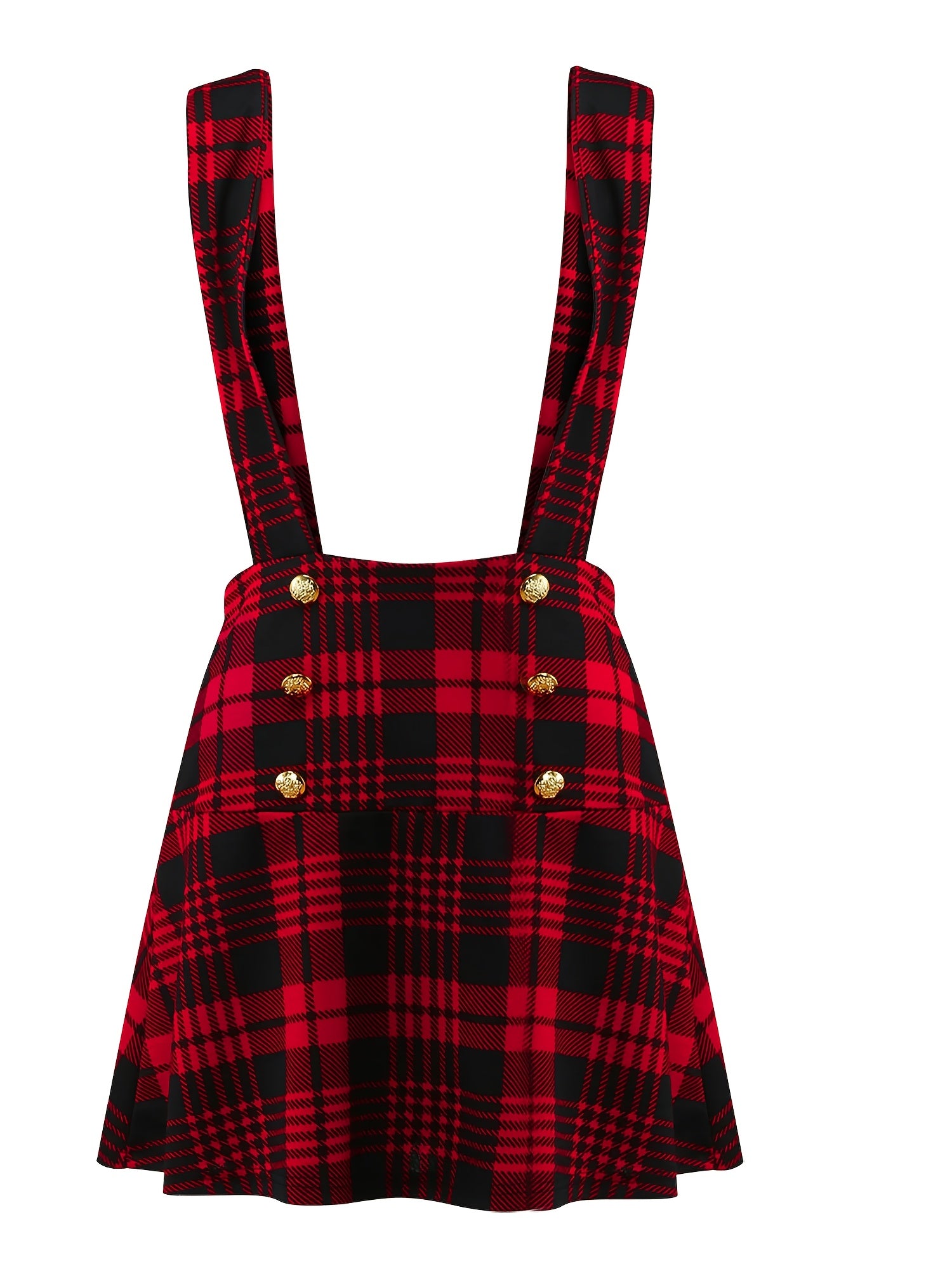 Plaid Print Buttoned Strap Dress