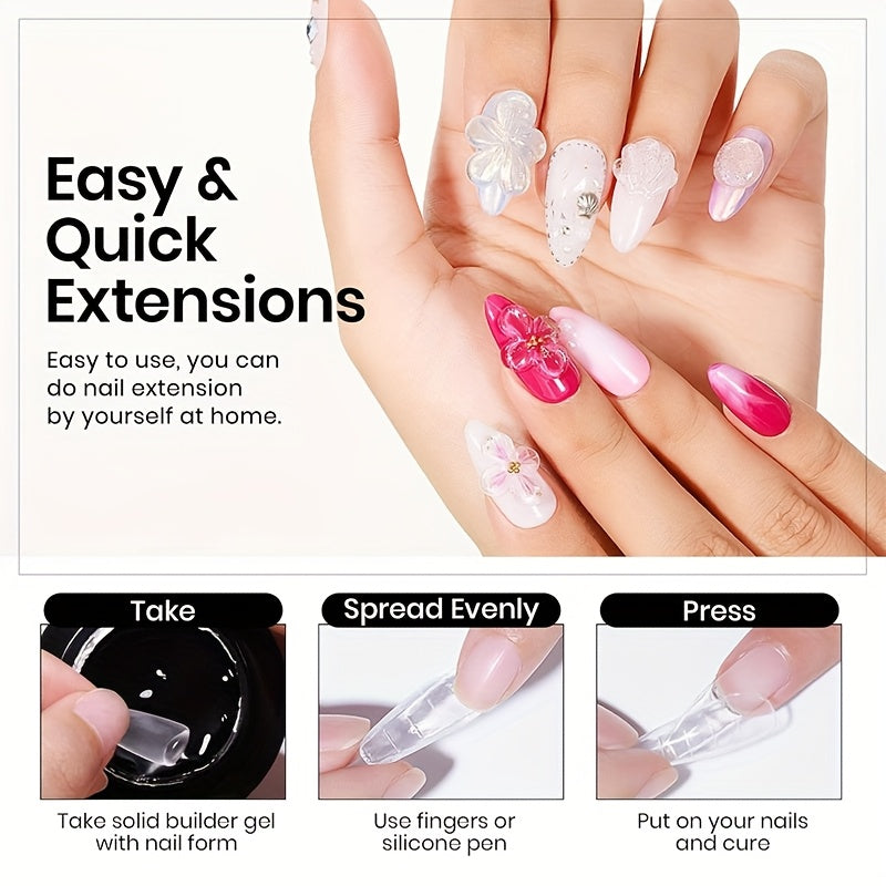 PUENTE 100g Solid Extension Nail Gel With Silicone Sculpture Pen Set, Clear, Non-Stick Hand, 3D Sculpture & Rhinestone Adhesive, Easy Application, Odorless, Soak-Off UV LED Gel For Nail Art, Alcohol-Free, For Home Salon Use
