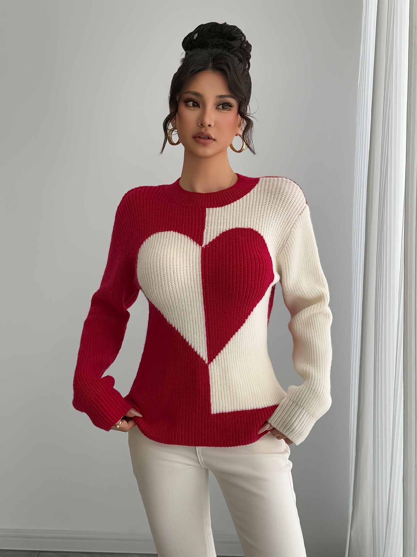 Women'S Knit Heart Top, Valentine'S Day Heart Pullover