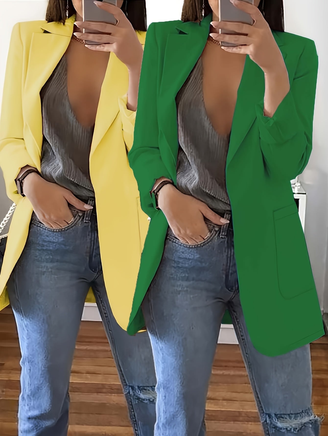 2pcs Fashion Casual Solid Color Lapel Slim Fit Cardigan Suit Jacket for Women Spring Summer Autumn