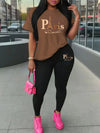 Eiffel Tower Paris-Inspired Women's Casual Outfit - Comfy Short Sleeve Tee & Stylish Pants Set, Machine Washable